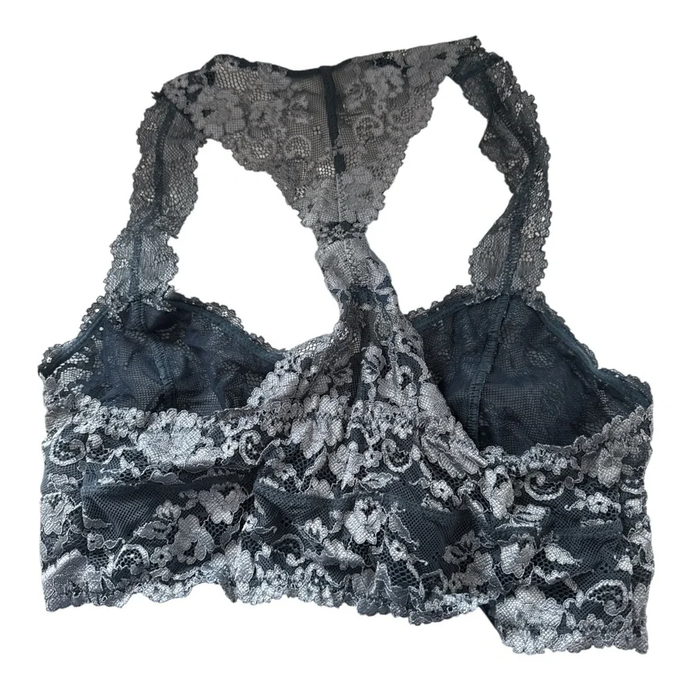Free People Wild Roses Lace Racerback Bralette Bra Small‎ NWT Grey Combo